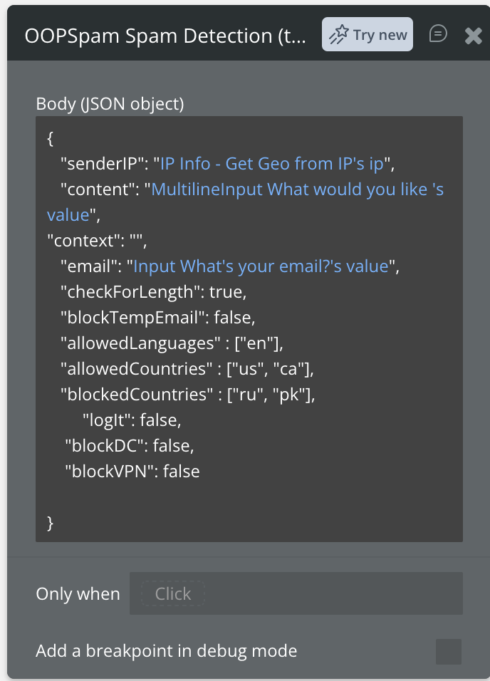 OOPSpam Bubble setup